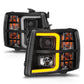 ANZO 2007-2013 Chevrolet Silverado 1500 Projector w/ Light Bar Black Housing w/ Sequential 111545