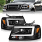 ANZO 2004-2008 Ford  F-150 Projector Headlights w/ Light Bar Black Housing 111541