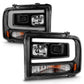 ANZO 99-04 Ford F250/F350/F450/Excursion (excl 99) Projector Headlights - w/ Light Bar Black Housing 111551