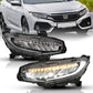 ANZO 16-17 Honda Civic Projector Headlights Plank Style Black w/Amber/Sequential Turn Signal 121527