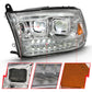 ANZO 2009-2018 Dodge Ram 1500 Led Projector Plank Style Switchback H.L Halo Chrome Amber (OE Style) 111465