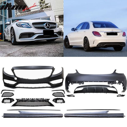 2015-2016 Benz W205 C63 Style Full PDC Front +Rear Bumper+Side Skirts