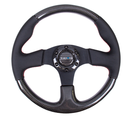 NRG Carbon Fiber Steering Wheel (315mm) Leather Trim w/Red Stitching