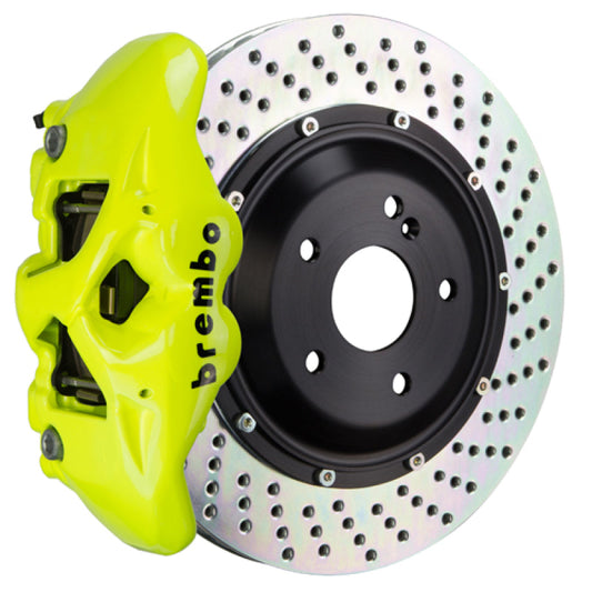 Brembo 11-18 Cayenne/S/GTS Rear GT BBK 4 Piston Cast 380x28 2pc Rotor Drilled- Fluo. Yellow 2S1.9005A7