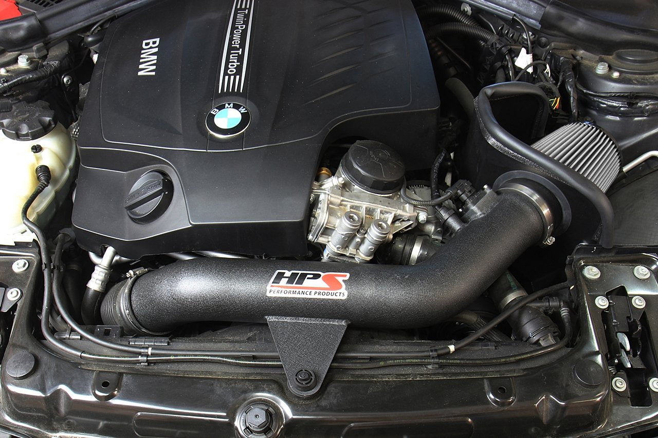 HPS Shortram Air Intake Kit 2012-2015 BMW 335ix F30 3.0L Turbo N55, Includes Heat Shield, Red
