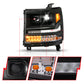 ANZO 16-18 Chevy Silverado 1500 (Factory HID Models ONLY) Full LED Proj Headlights Black - Pair 111622A