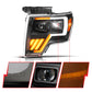 ANZO 09-14 Ford F-150 (Factory Halogen Model ONLY) Full LED Proj Headlights Init/SeqSig Black - Pair 111629A