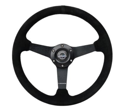 NRG Sport Steering Wheel (350mm / 1.5in Deep) Black Suede/Black Stitch w/Matte Black Solid Spokes