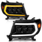 ANZO 05-11 Toyota Tacoma Full LED Proj Headlights White DRL/Init/SeqSig Black - Pair 111640A