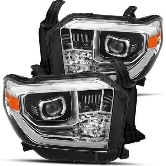 AlphaRex 14-19 Toyota Tundra PRO-Series Proj Headlights Plank Style Chrome Accent Blk w/Activ Light 880798 *Discontinued