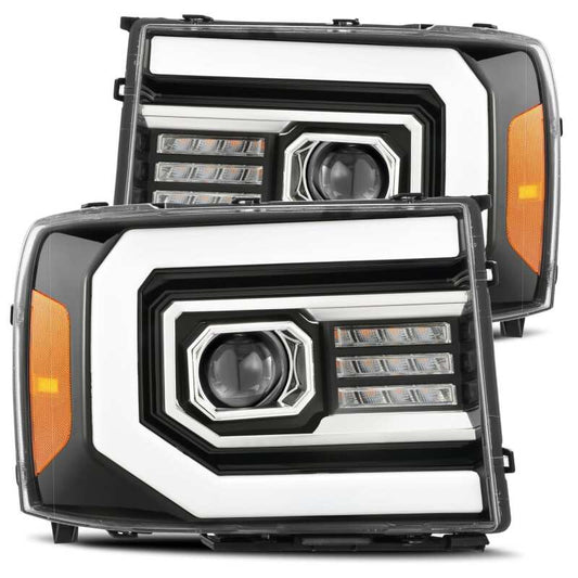 AlphaRex 07-13 GMC Sierra 1500 (No Clsc) LUXX-Series LED Proj HL Jet Blk w/Actv Lgt & Seq.Sig / DRL 880097 *Discontinued