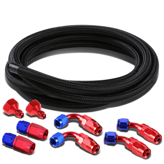 Universal Fuel Tank Fittings with Braided Stainless Steel Feed Return Line 10AN to AN6 - Black Nylon Stainless Steel