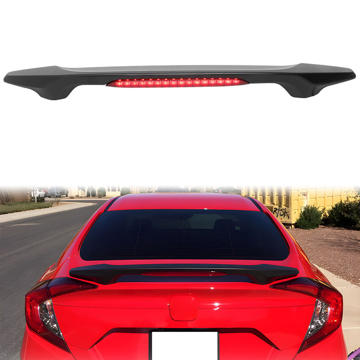 2016-2021 Honda Civic X Sedan Trunk Spoiler with LED Brake Light ABS