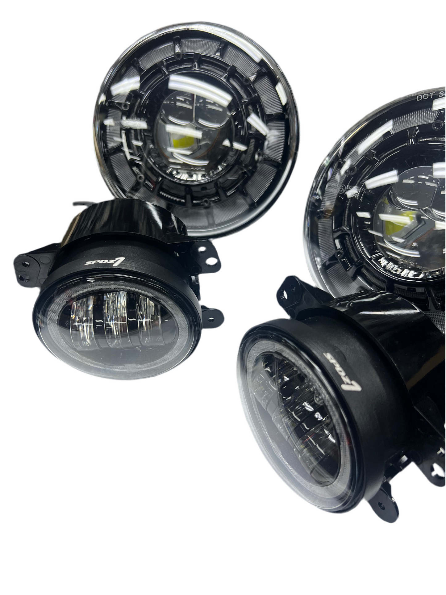 SPDZ1 Oculus 7” RGB LED Headlights with LED RGB Fog Light Kit – App Controlled Multi-Mode Halo