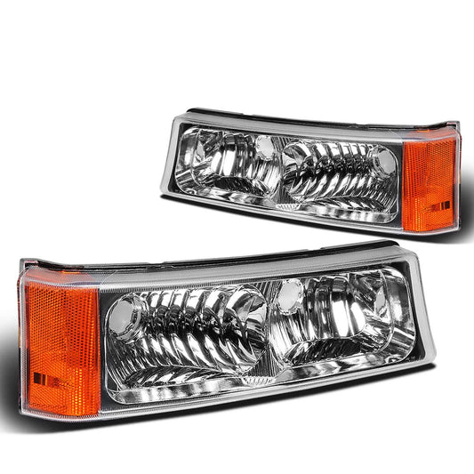 03-07 Chevrolet Avalanche Silverado Chrome Amber Bumper Lights 2PC