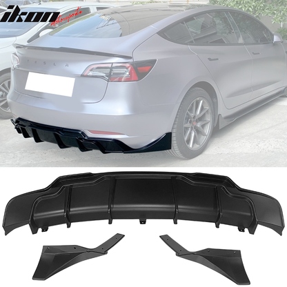 2017-2024 Tesla Model 3 Rear Diffuser with Aprons  IKON Style 3PC