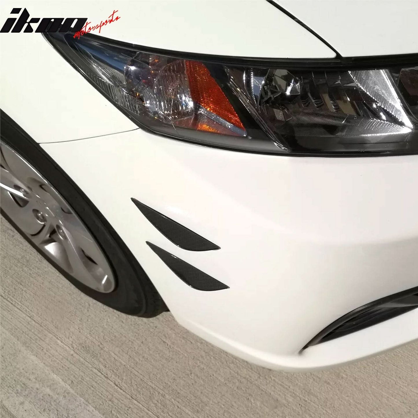 Universal 4PC Black Carbon Fiber Print Front Lip Splitter Canards Fin