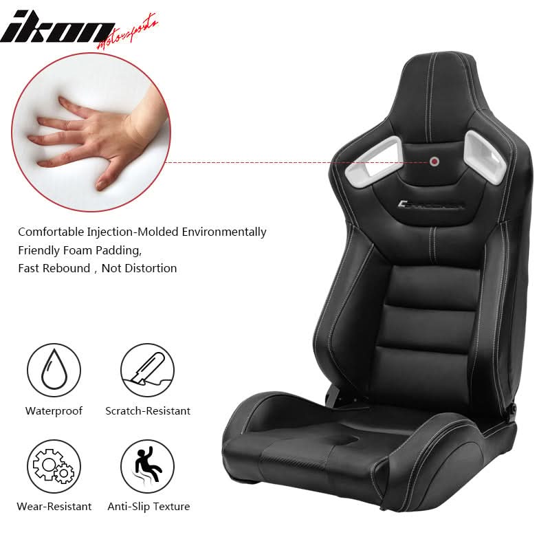 Universal White Bezel Racing Seat Dual Slider Buckle Belt PU Carbon