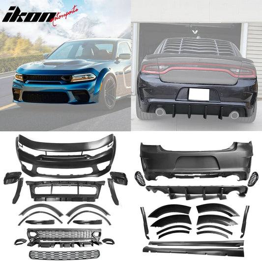 2015-2023 Dodge Charger IKON Matte Black Front Rear Bumper Covers PP