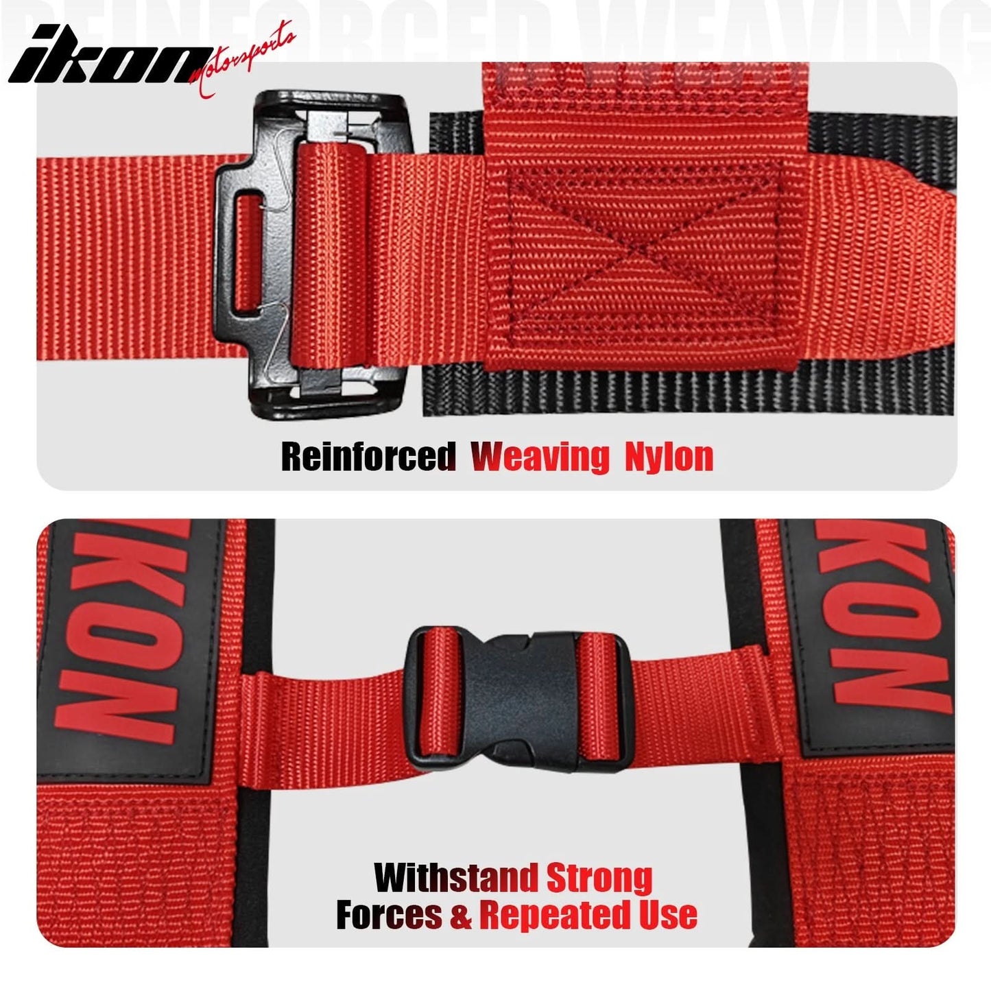 Universal 3" Wide 4 Point Buckle Racing Seat Belt Harness Nylon Red