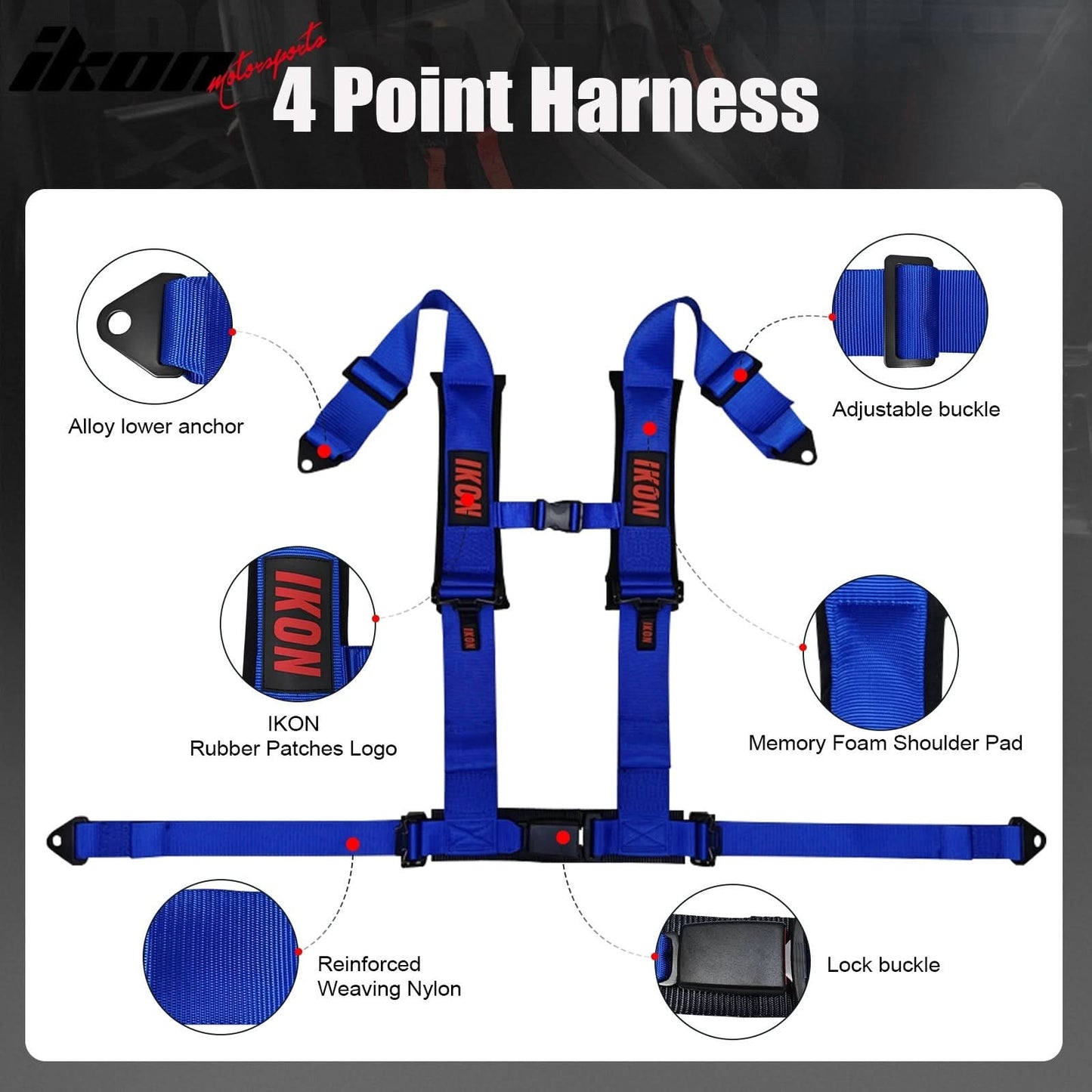 Universal Racing Bucket Seats W/ Slider 4 Point 3" Belt Harness Blue