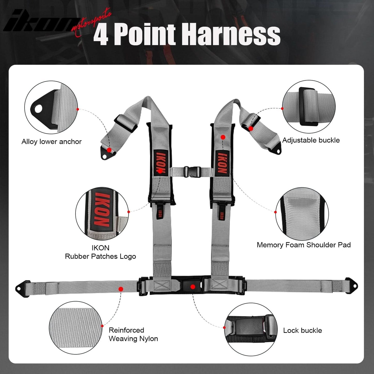 Universal Racing Bucket Seats W/ Slider 4 Point 3" Belt Harness Gray