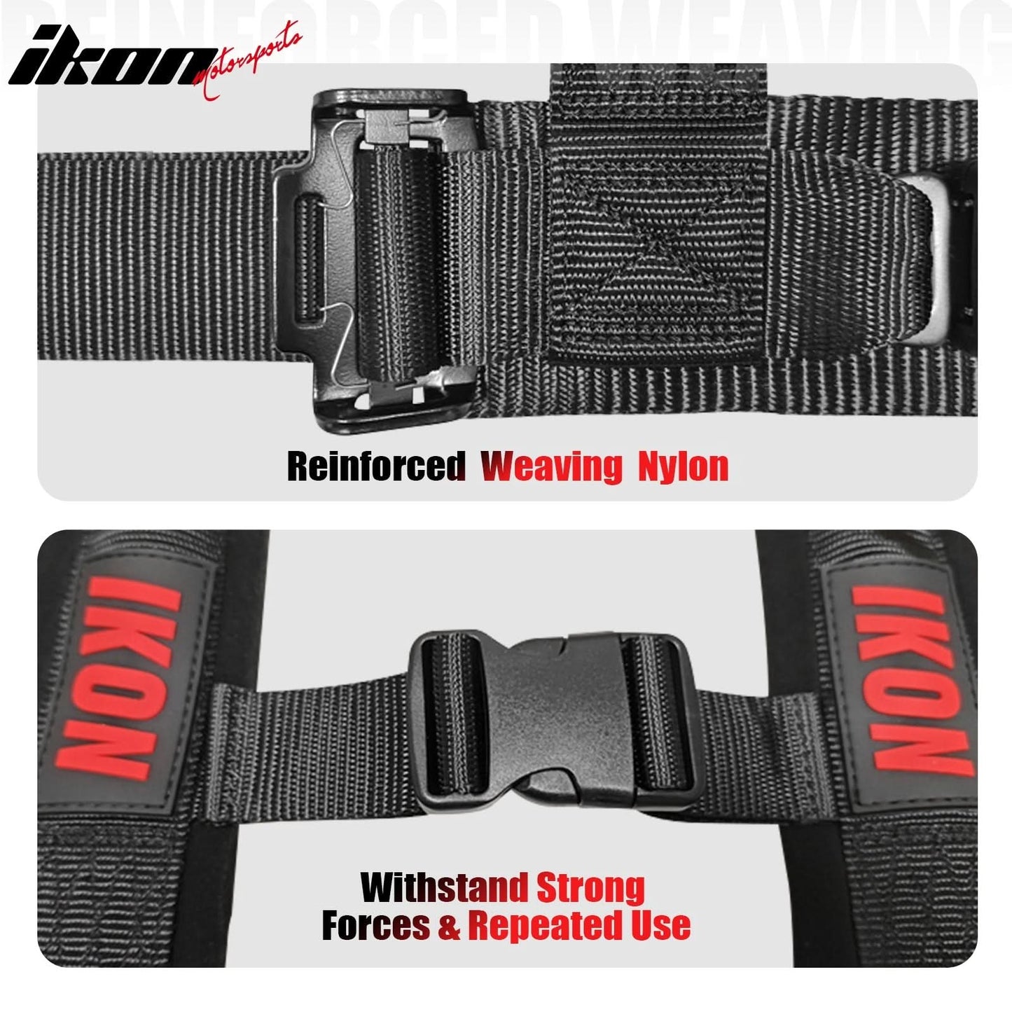 Universal 2" Wide 4 Point Buckle Racing Seat Belt Harness Nylon Black