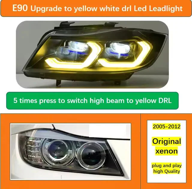 BMW 3 Series E90 LED Headlight Assembly with Dual-Color DRL 2005 - 2012