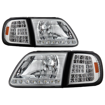 SPYDER Xtune Ford F150 97-03 Crystal Headlights w/ Clear LED Corners Chrome HD-ON-FF15097-LED-SET-C 5014191