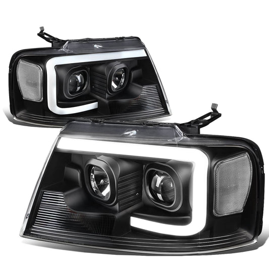 2004-2008 Ford F-150 3D LED C-Bar Headlights Black Housing Clear Corner