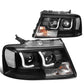 04-08 Ford F-150 3D LED J-Bar Halo Projector Headlights Black Housing