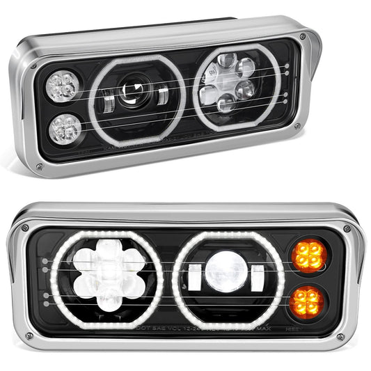 2018-2023 Volvo VNL/VNR White Halo Ring Headlights - Black