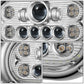 1967-1987 Peterbilt 359 LED Halo Ring Dual Projector Headlights Chrome