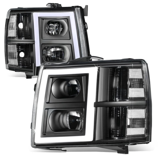 2007-2014 Chevrolet Silverado Rectangle LED DRL Headlights Black