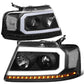 2004-2008 Ford F-150 LED DRL Projector Headlights Black Housing