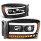 06-09 Dodge Ram LED DRL Projector Headlights Black/Amber