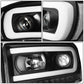 06-09 Dodge Ram LED DRL Projector Headlights Black Housing Clear Corner