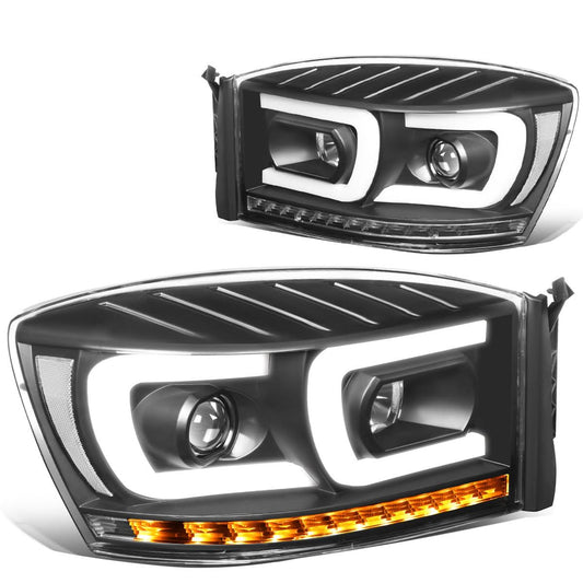 06-09 Dodge Ram Dual LED DRL Projector Headlights Black/Clear