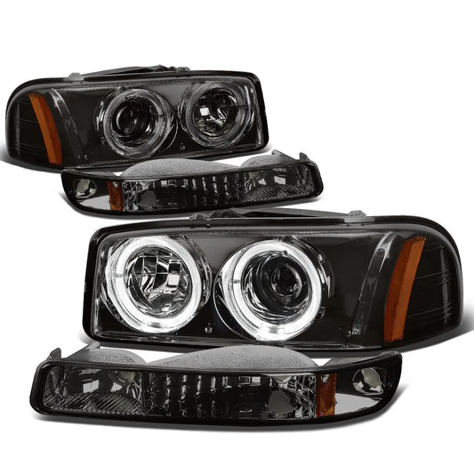 99-07 GMC Sierra Yukon LED Dual Halo Projector Headlights Smoke