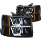 07-13 GMC Sierra LED U-Bar Halo Projector Headlights Black Housing