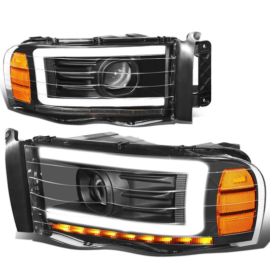 2002-2005 Dodge Ram LED DRL Projector Headlights Black Housing