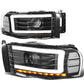 02-05 Dodge Ram LED DRL Projector Headlights Black Housing Clear Corner