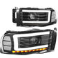 02-05 Dodge Ram LED DRL Projector Headlights Black Housing Clear Corner
