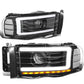 02-05 Dodge Ram LED DRL Projector Headlights Black Housing Clear Corner