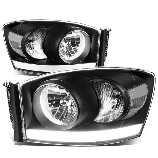 06-09 Dodge Ram LED DRL Black Housing Headlights - H13 Bulbs
