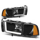 94-02 Dodge Ram LED DRL Headlights - Black Housing Amber Corner