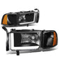 94-02 Dodge Ram LED DRL Headlights - Black Housing Amber Corner