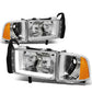 94-02 Dodge Ram LED DRL Headlights Chrome Housing Amber Corner