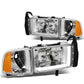 94-02 Dodge Ram LED DRL Headlights Chrome Housing Amber Corner