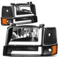 92-96 Ford F-150 F-250 F-350 Bronco Dual LED DRL Headlights Black